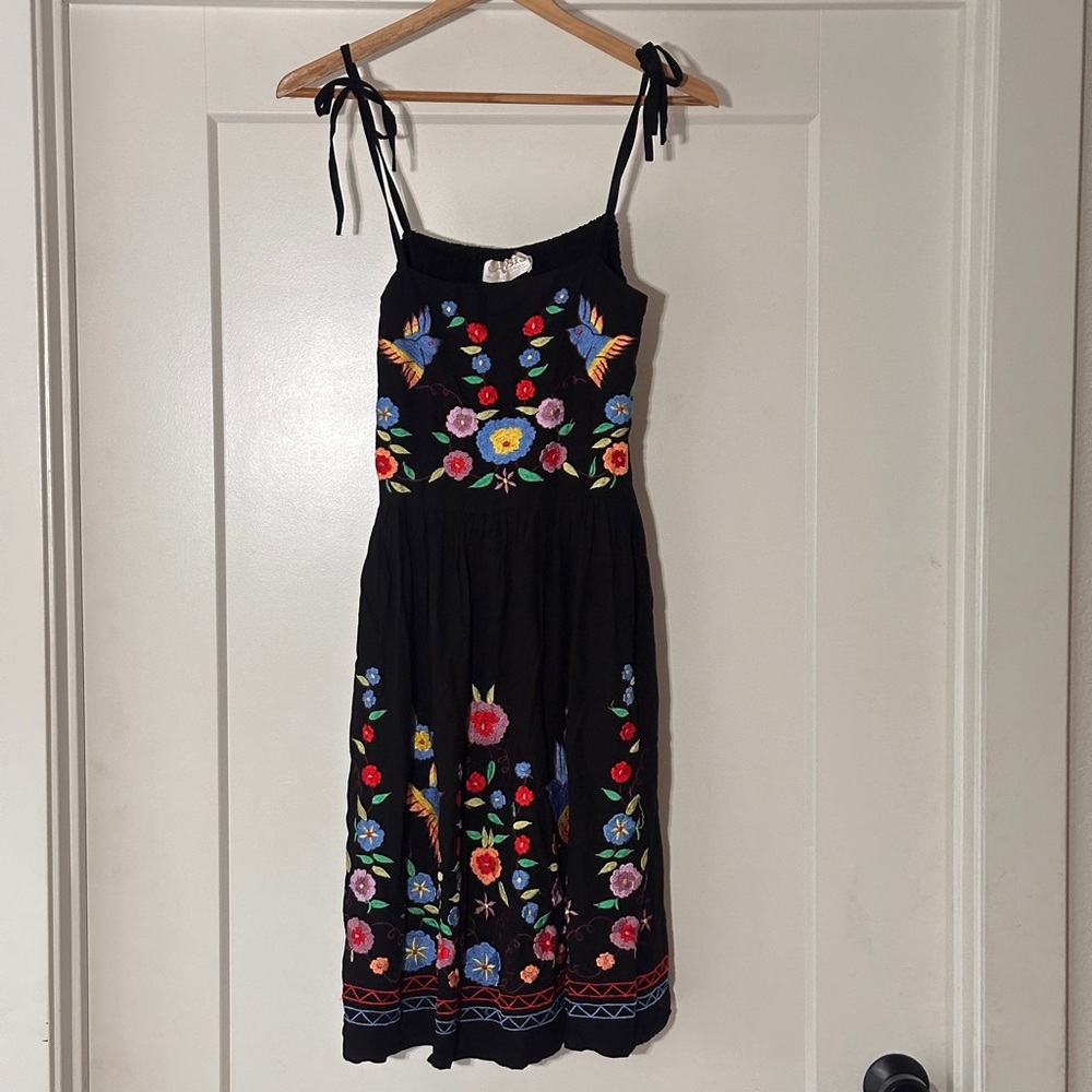 Floral Embroidered Black Dress